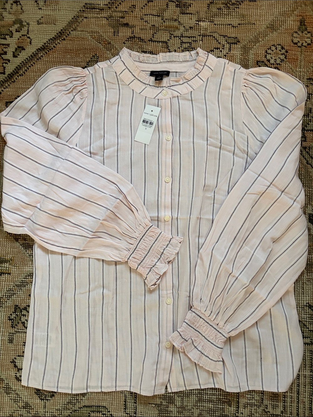 Ann Taylor Light Pink Striped Button-Up Blouse